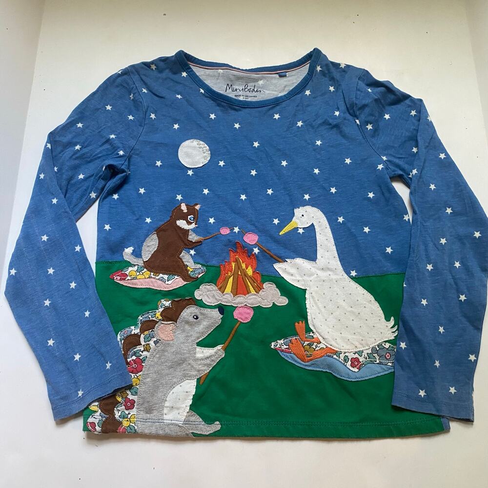 Mini Boden Blue Star Animals Long Sleeve Shirt